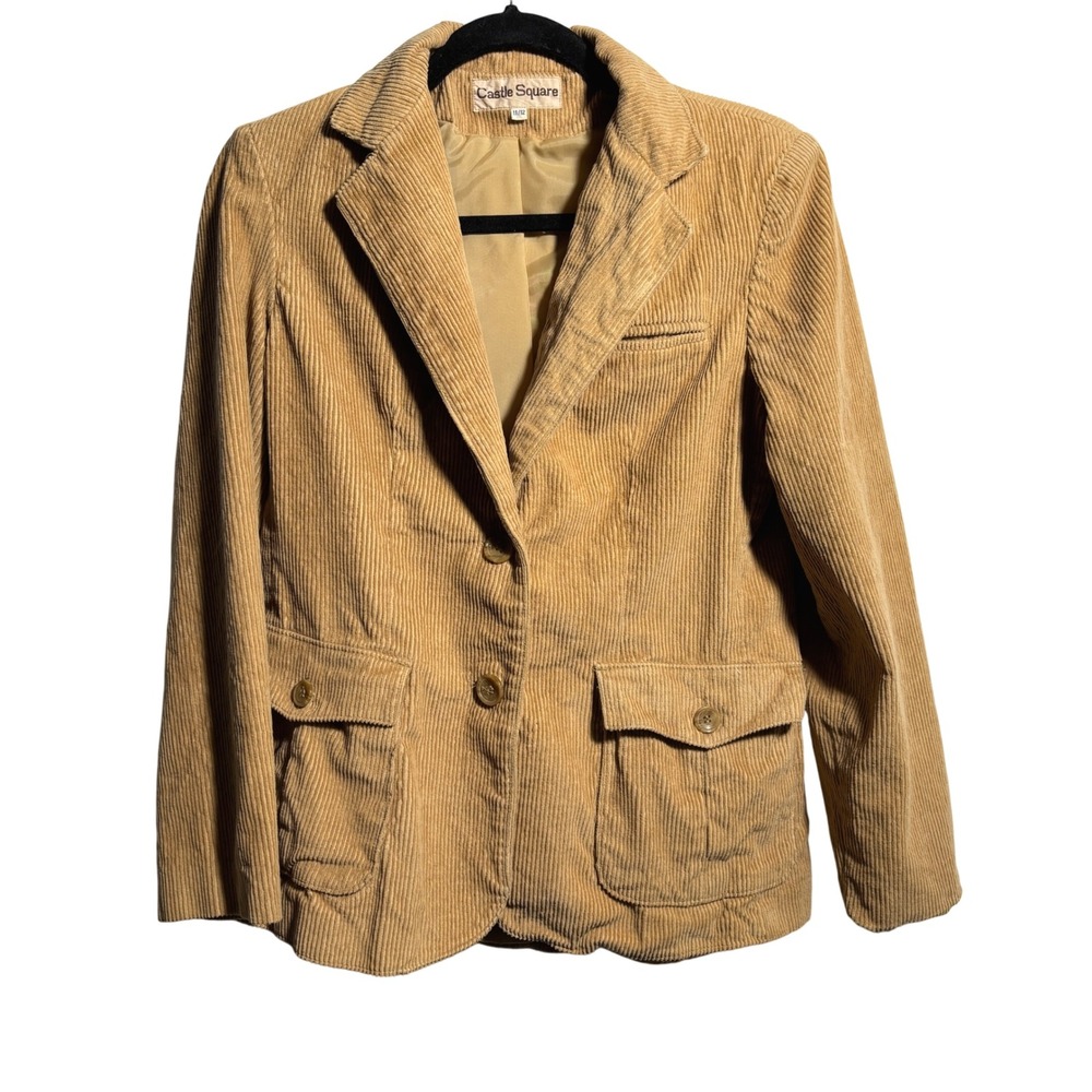 Vintage Womens Tan Corduroy Blazer Jacket M Academia Preppy Retro Lined 2 Button